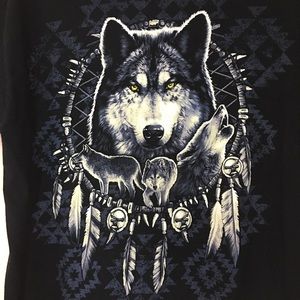 Vintage 90’s Y2K Tee Shirt XL Black Wolf Native American